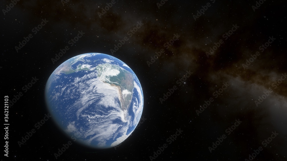 View of planet earth from space, detailed planet surface, science fiction wallpaper, cosmic landscape 3D render