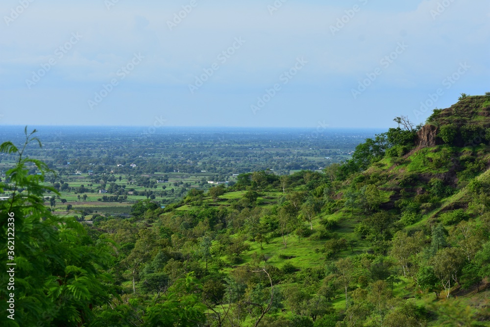 aerial view of countryside from hill