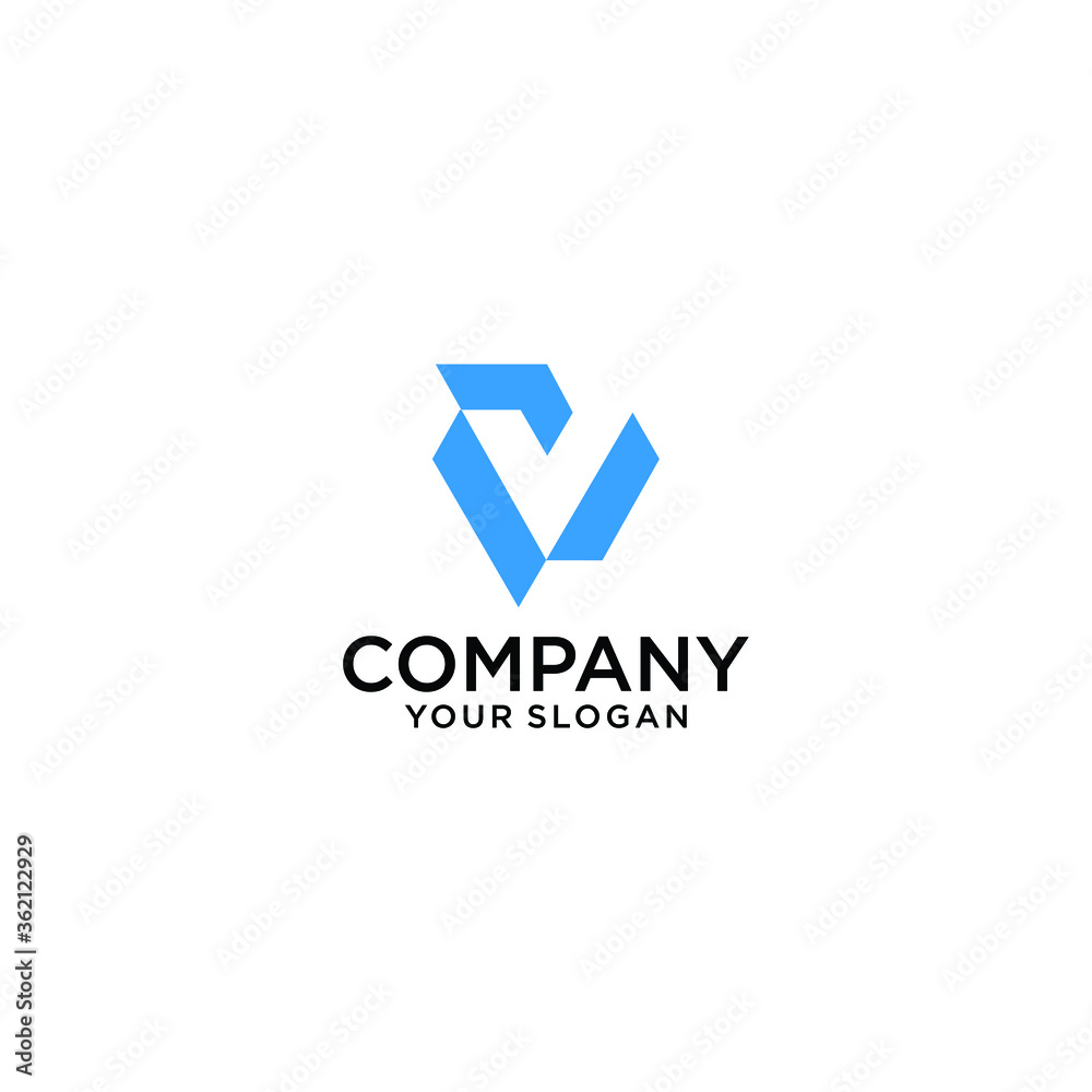 Vector abstract twisted letter V logo design template. Flat origami, line style Vector abstract twisted letter V logo design template. Flat origami, line style