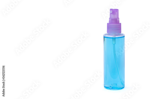 Spray bottle of alcohol gel ( antibacterial agent ) isolated on white background. Antiseptic, disinfection, cleanliness and healthcare, anti virus concept.