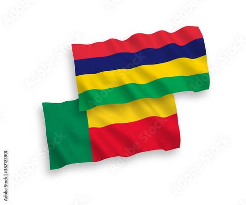 Flags of Mauritius and Benin on a white background