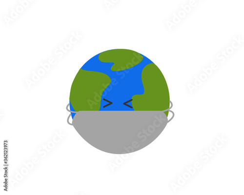 Global with protective mask isolated on white icon vector illustration. Corona virus, global warming concept.