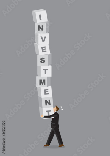 Cartoon Man Carrying All His Investments Cartoon Vector Illustration