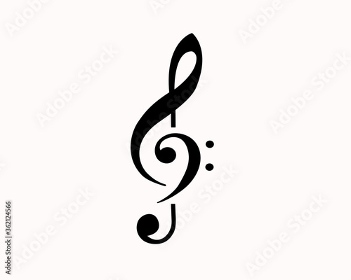 g clef and f clef music note black design isolatede on white. icon vector illustration.