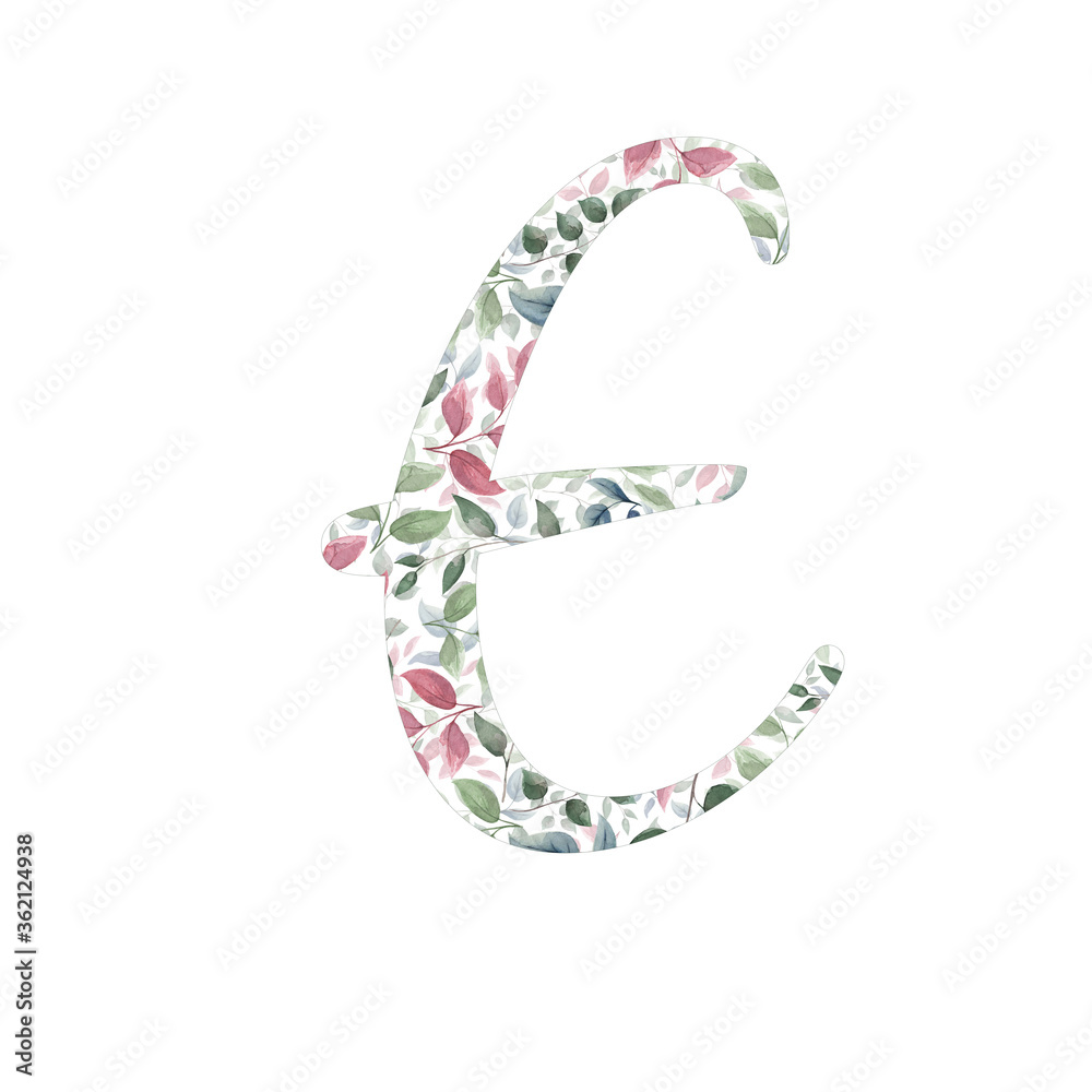 Capital letter E for text design, holiday cards, decor and design of text messages, wedding invitations.