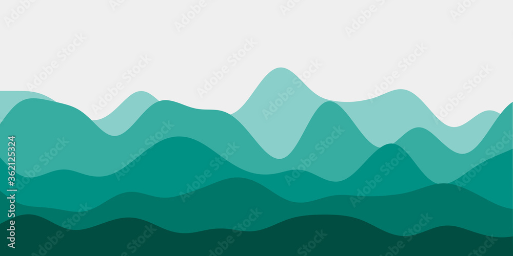 Abstract teal hills background. Colorful waves trendy vector illustration.
