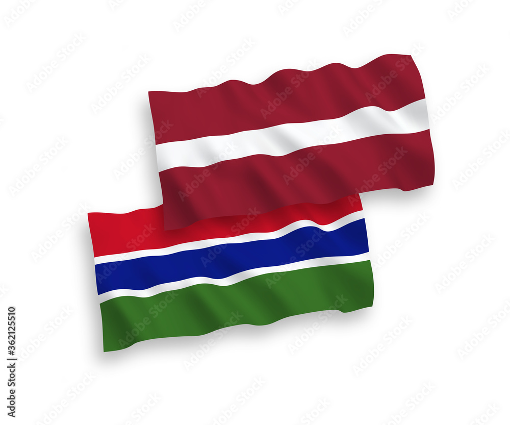 Flags of Latvia and Republic of Gambia on a white background Flags of Latvia and Republic of Gambia on a white background