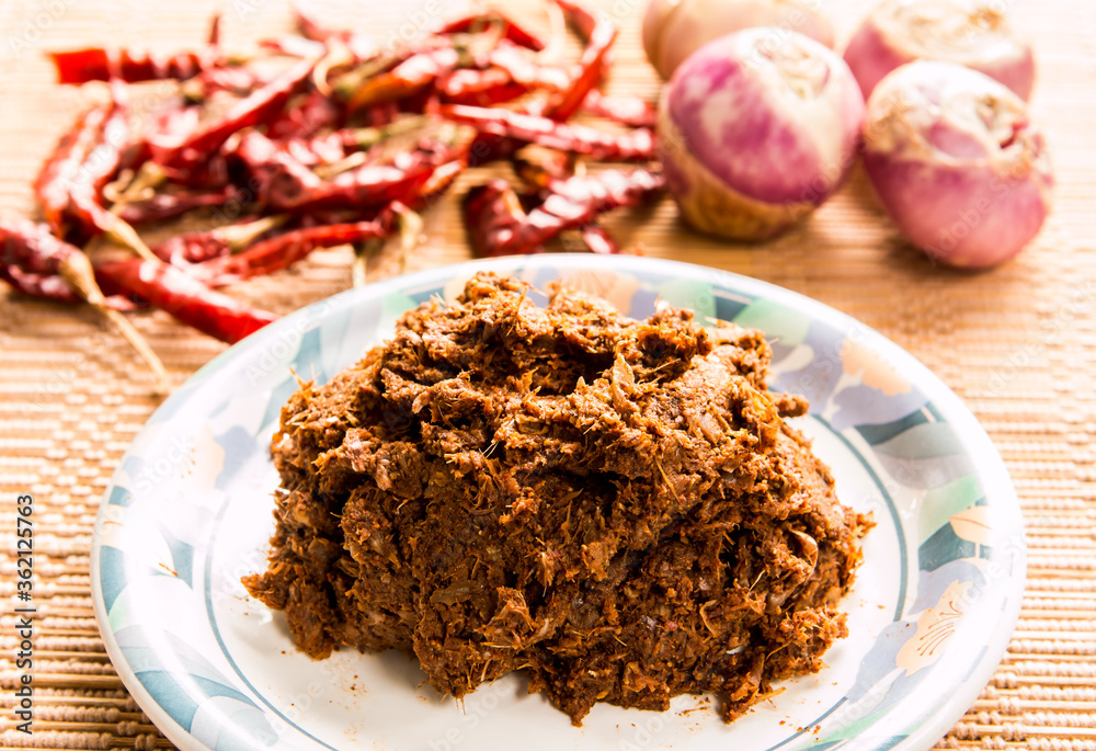 Massaman chili paste in plate, Thai famous chili paste Massaman chili paste in plate, Thai famous chili paste