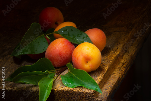 apricots on a wooden table fruit food