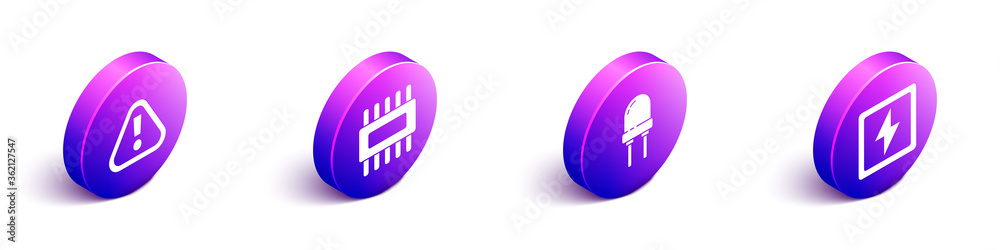 Set Isometric Exclamation mark in triangle, Processor with ...