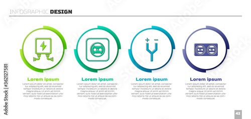 Set Electric transformer, Electrical outlet, Electric cable and Electrical outlet. Business infographic template. Vector.