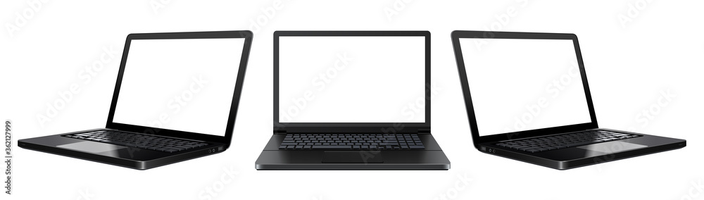 Laptop computers isolated with empty screen, front and back view, vector illustration technology icons. Laptop computers isolated with empty screen, front and back view, vector illustration technology icons.