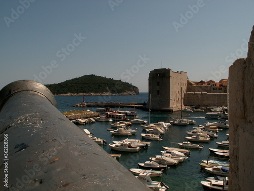 Looking out over canon into Fort Dubrovnik, Croatia