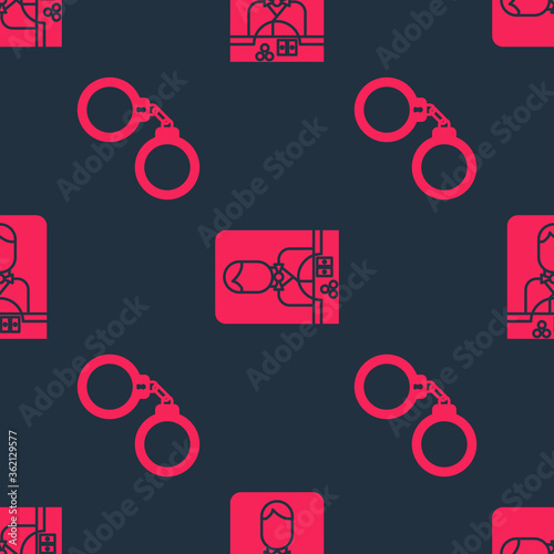 Set Handcuffs and Casino dealer on seamless pattern. Vector.