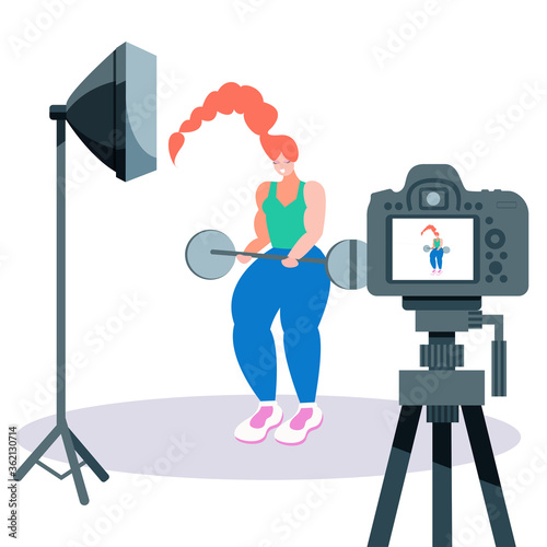 Video blogger recording video with camera and light. Vlog concept.
Cute vector illustration in flat style
