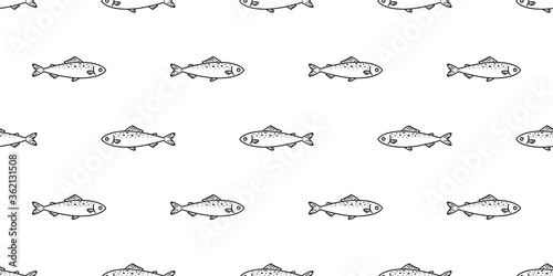 fish Seamless pattern salmon vector tuna shark scarf isolated dolphin whale ocean sea repeat wallpaper tile background cartoon illustration animal doodle white design © CNuisin