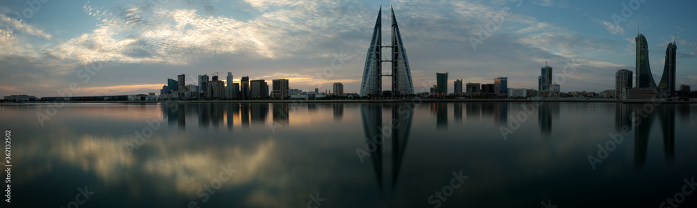 Panoramic view of Bahrain skyline with iconic buildings Panoramic view of Bahrain skyline with iconic buildings