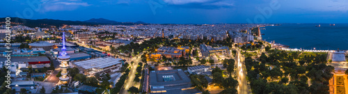 Wide panorama of Thessaloniki at twilight time. Greece.