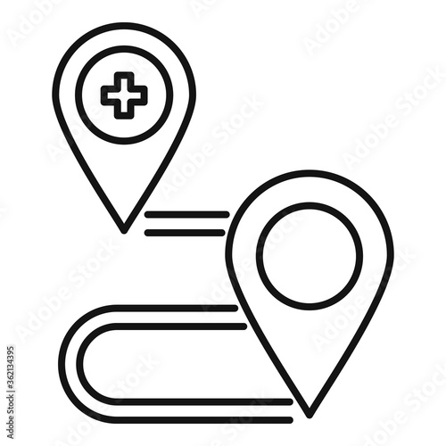 Private clinic route map icon. Outline private clinic route map vector icon for web design isolated on white background