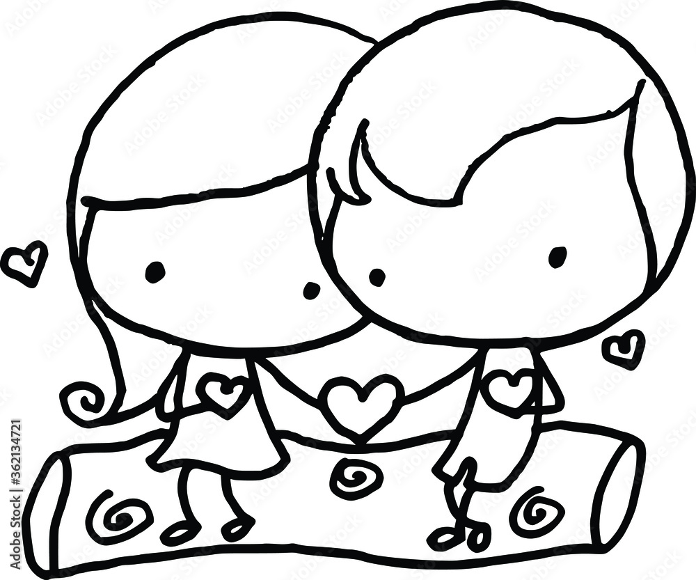 vector drawing cartoon boy and girl vector drawing cartoon boy and girl