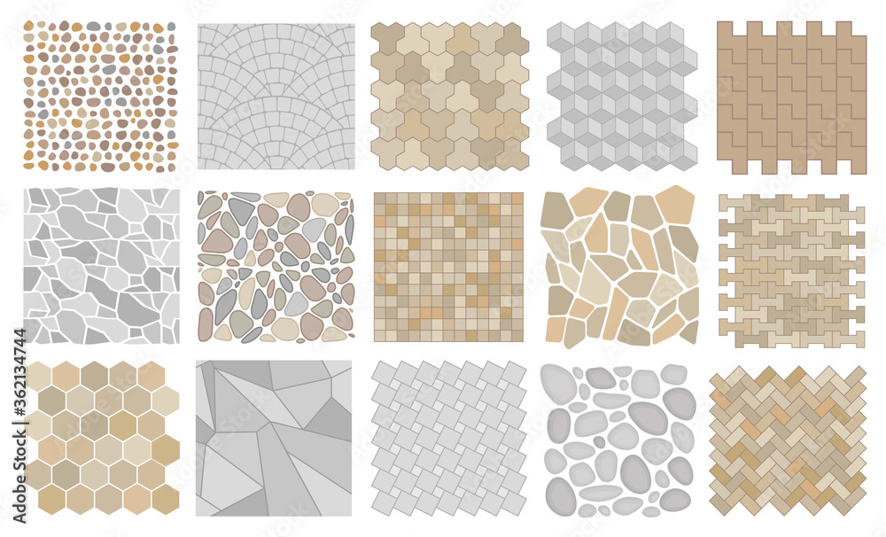 Set of vector street pavements. Top view.