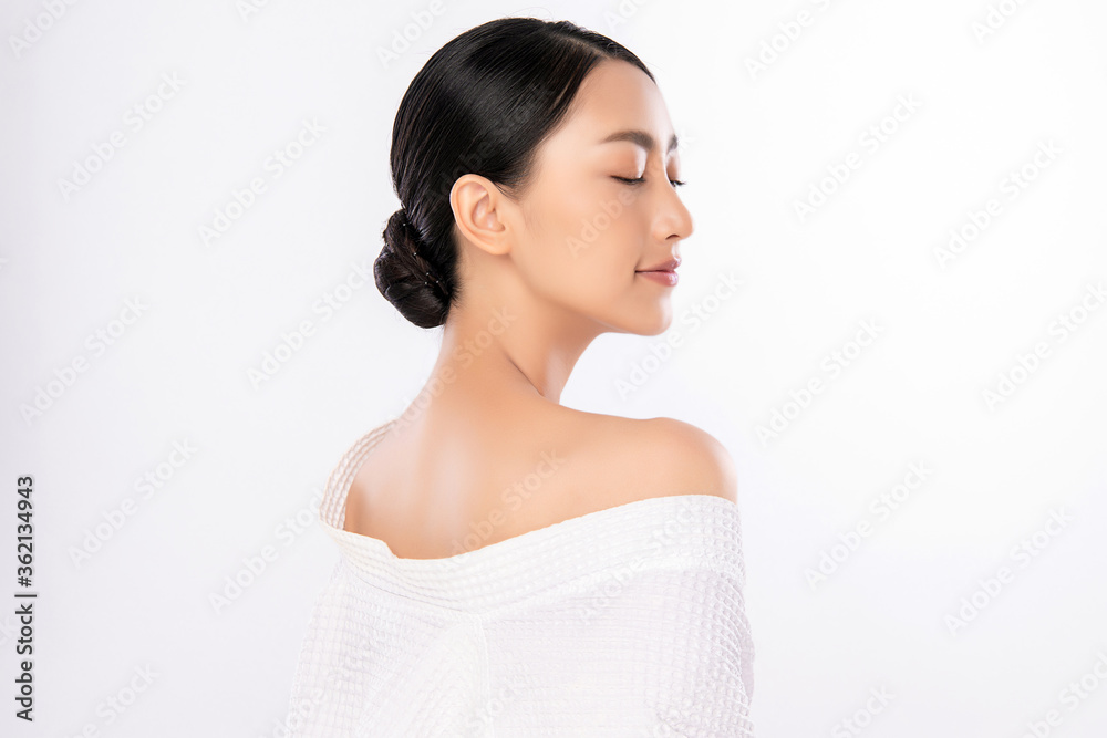 Side view of Beauty Woman face Portrait, Beautiful Young Asian Woman with Clean Fresh Healthy Skin, Facial treatment. Cosmetology, beauty and spa, isolated on white background. Side view of Beauty Woman face Portrait, Beautiful Young Asian Woman with Clean Fresh Healthy Skin, Facial treatment. Cosmetology, beauty and spa, isolated on white background.