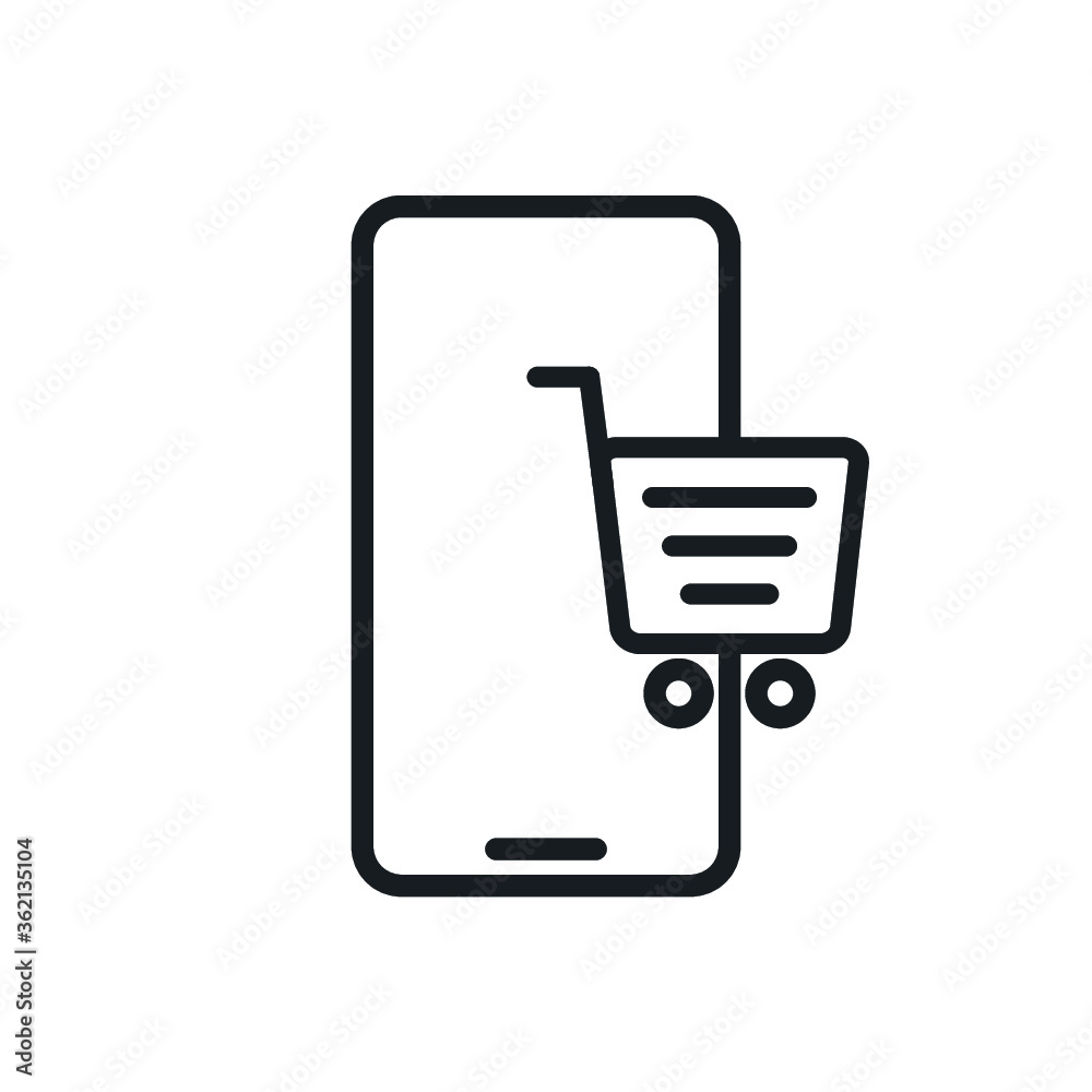 Smartphone with shopping cart line icon Smartphone with shopping cart line icon