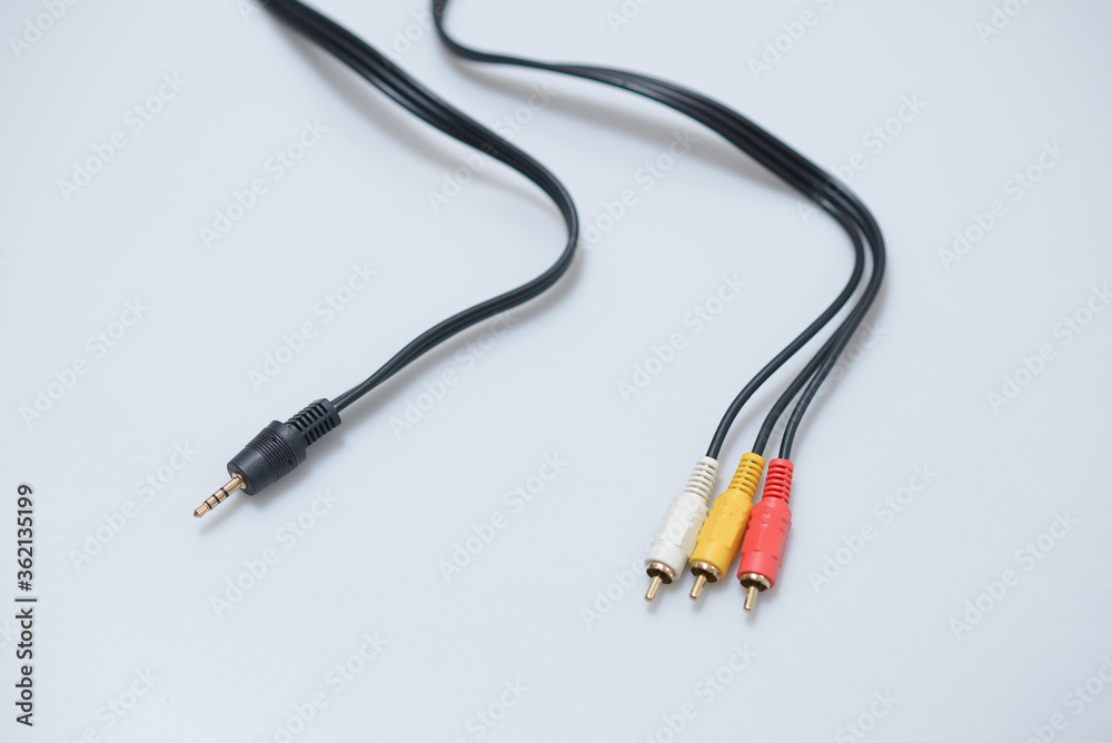 Cable Audio video cable RCA jack isolated on white Cable Audio video cable RCA jack isolated on white
