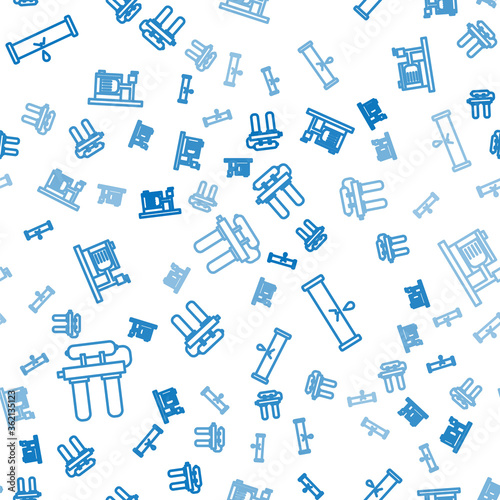 Set line Water filter, Broken pipe with leaking water and Electric water pump on seamless pattern. Vector.