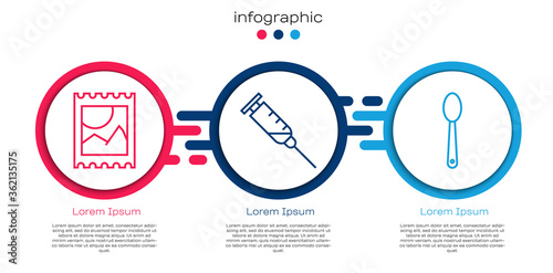 Set line LSD acid mark, Syringe and Heroin in a spoon. Business infographic template. Vector.