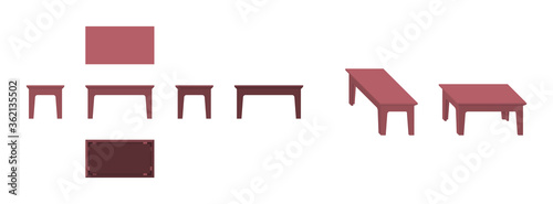 redwood table from different angles, isometric