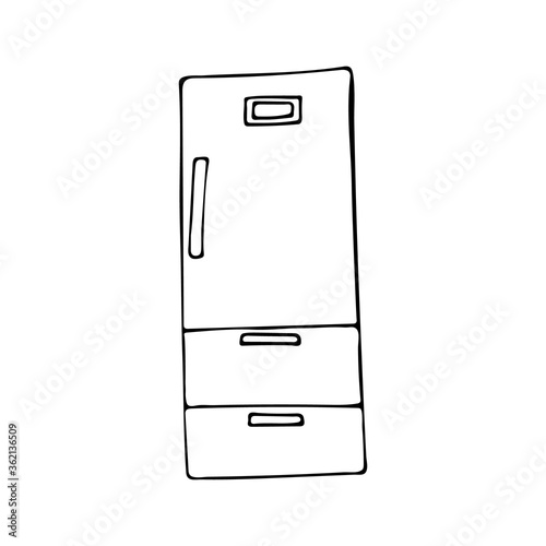 Doodle refrigerator icon in vector isolated on white. Hand drawn refrigerator icon in vector isolated on white