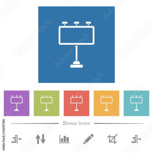 Billboard with reflectors flat white icons in square backgrounds