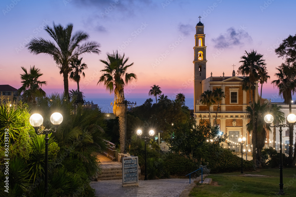 Beautiful view of antique Jaffa at sunset