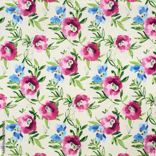 Wallpaper Mural Fabric with natural texture, Cloth backdrop. Drawing on Provence flowers on a light background. Torontodigital.ca
