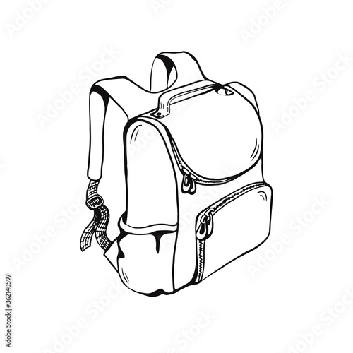 school bag three-quater view outline vector sketches isolated