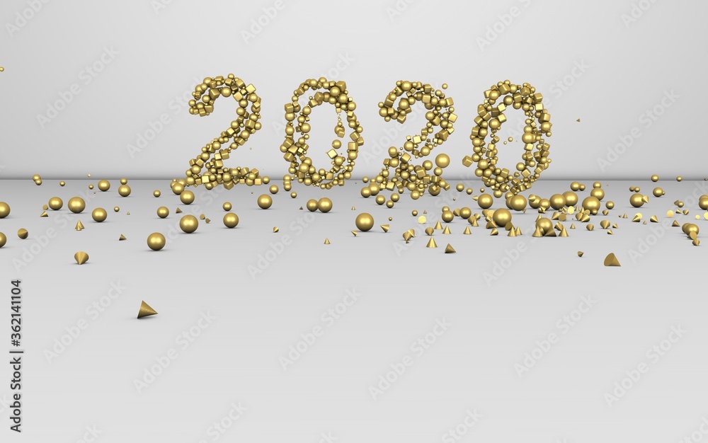 Gold 2020 numbers New year concept - isolated on white background. 3d rendering Gold 2020 numbers New year concept - isolated on white background. 3d rendering