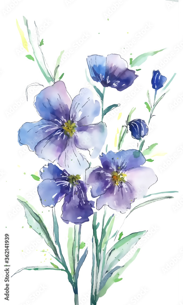 Bouquet of watercolor flowers. Wildflowers
