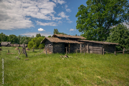 view of wooden houses in the Russian village