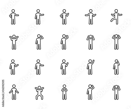Vector set of people different gestures line icons.