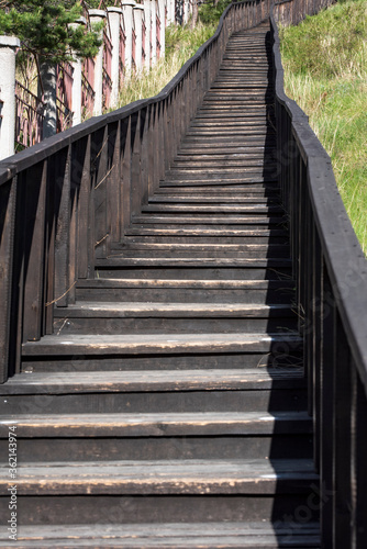 old wooden walkway staircase in the garden