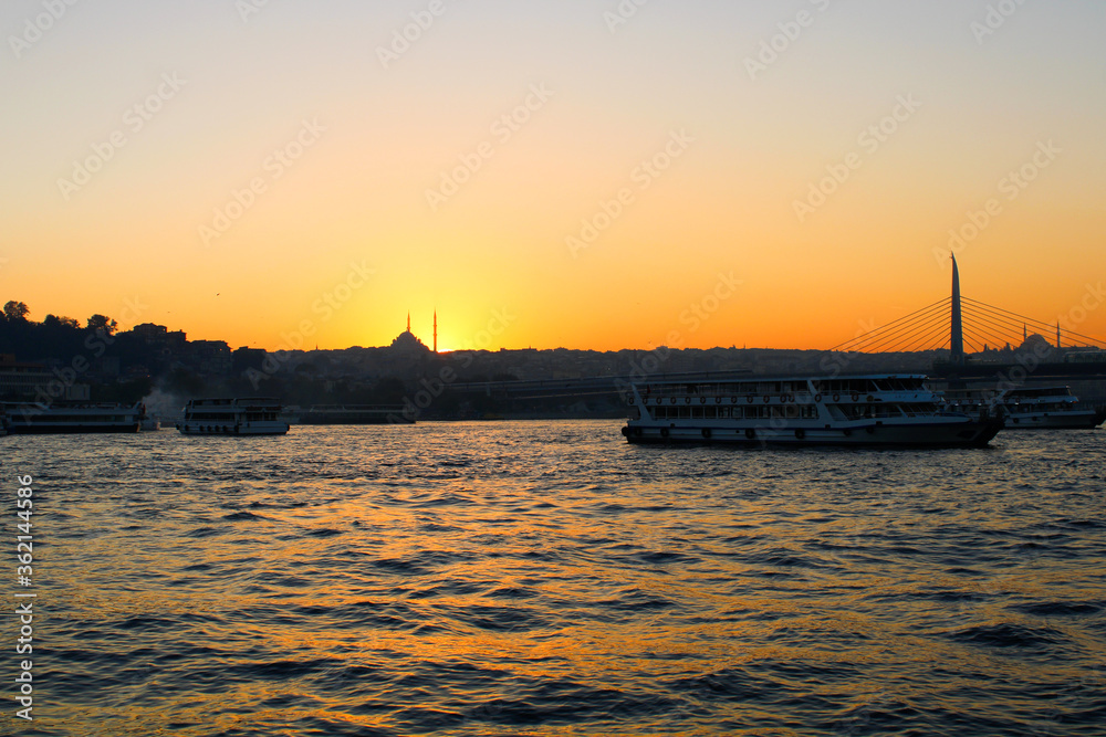 sunset over Golden horn in Istanbul 