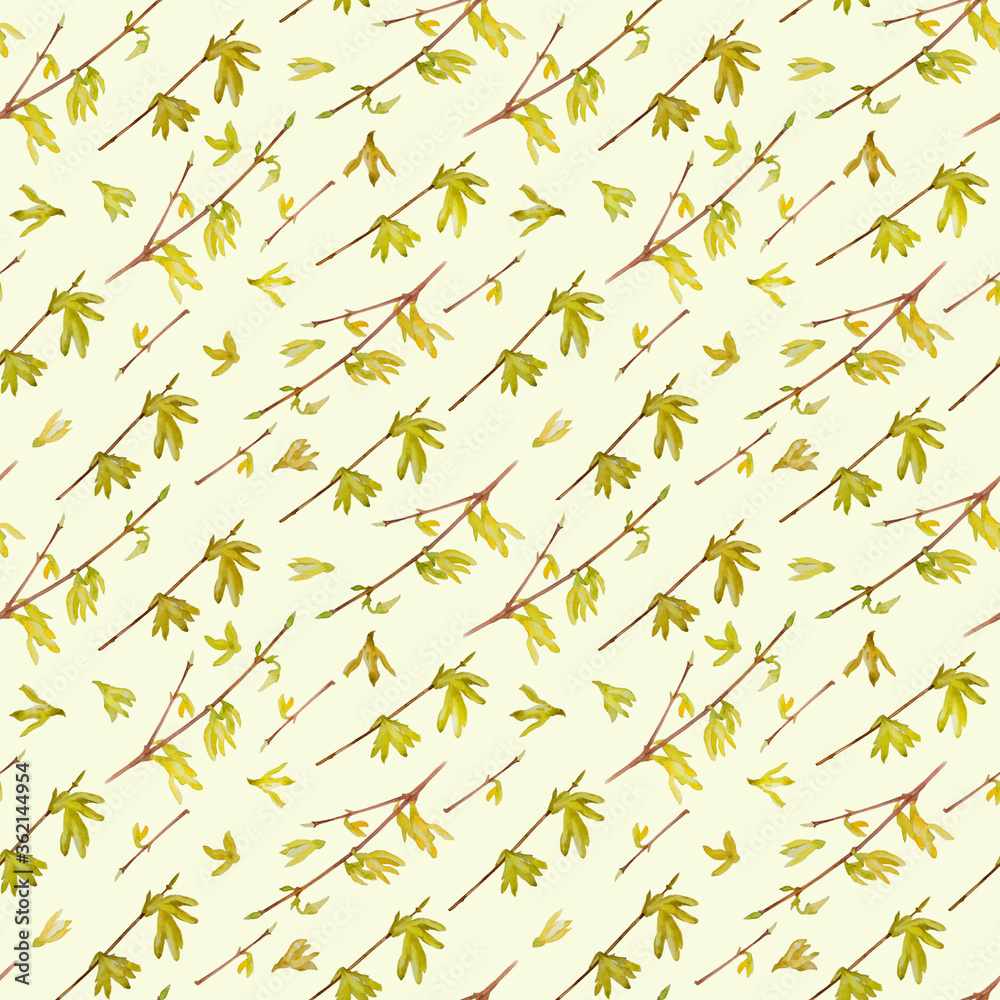 Seamless floral pattern with yellow flowers forsythia. Seamless floral pattern with yellow flowers forsythia.