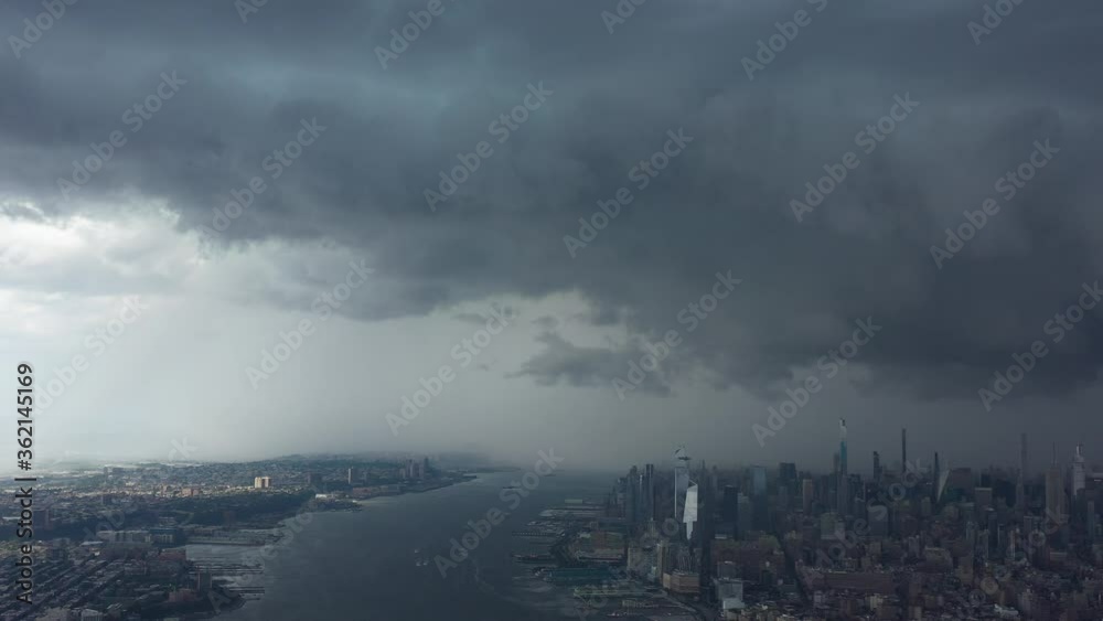 4K: Raw footage, D-log. Aerial view of the Skyline of lower Manhattan, New York City, United States 