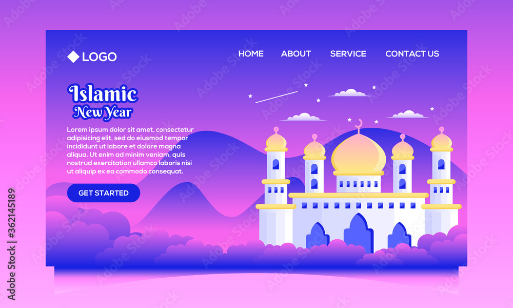 Landing Page With Flat Design Mosque for Islamic New Year