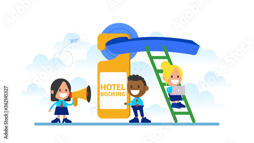 Online hotel reservation. Hotel booking concept.
