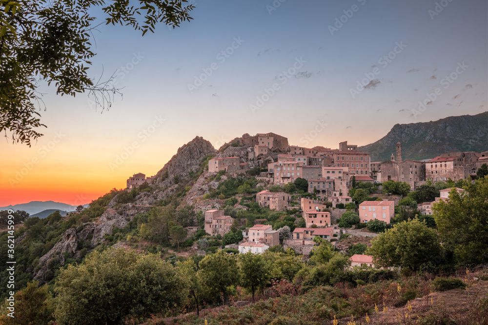 Dawn breaking over Speloncato in Corsica