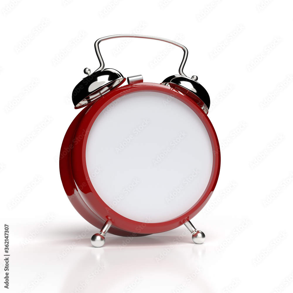 Abstract alarm clock with blank dial on white background. 3D rendering..