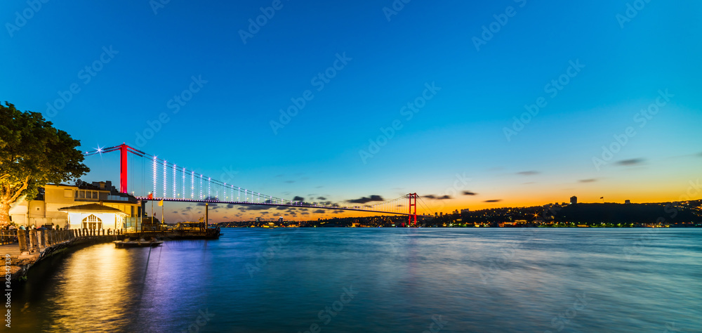 Istanbul Bosphorus Bridge sunset view in Istanbul, Turkey.