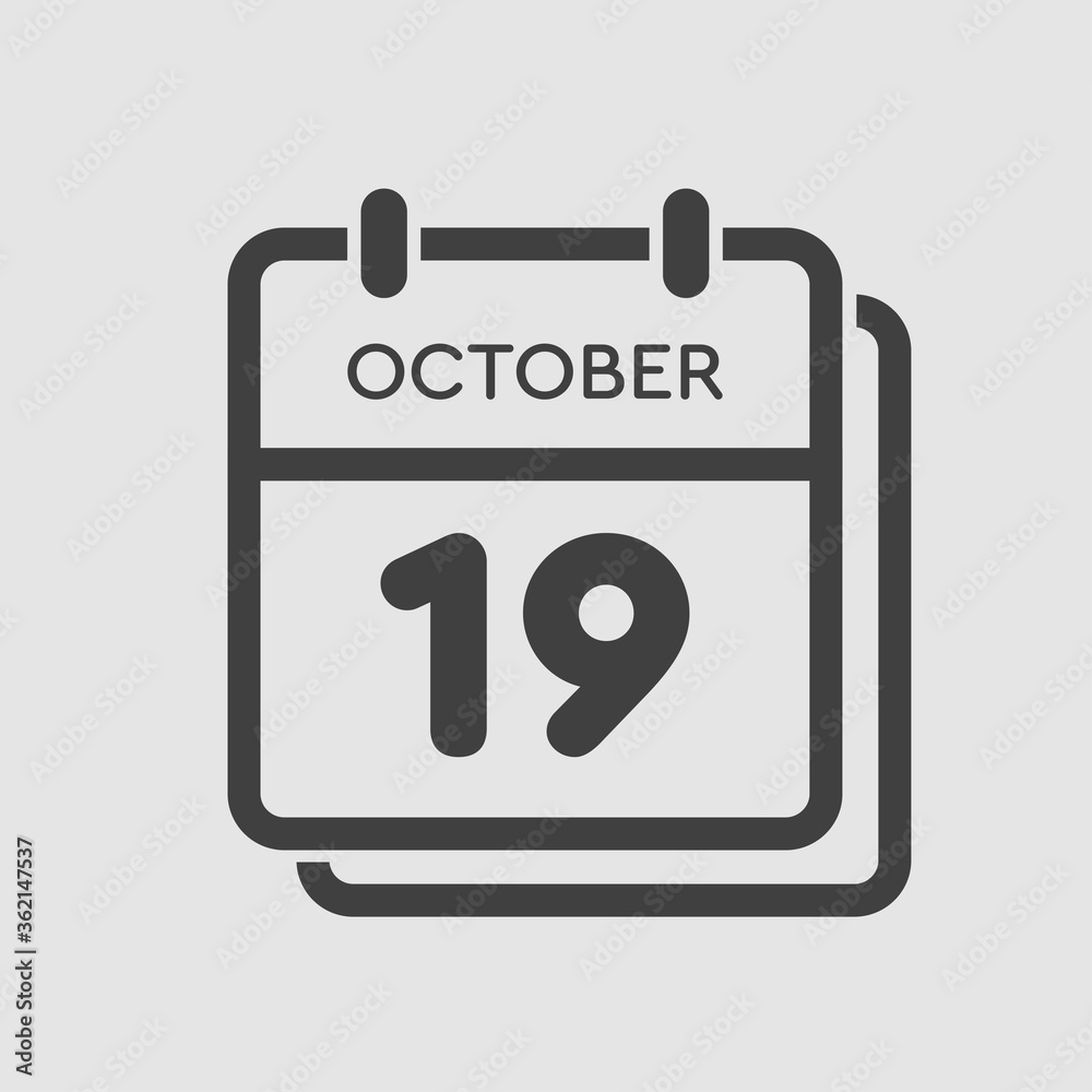 Calendar icon day 19 October, template icon date Calendar icon day 19 October, template icon date